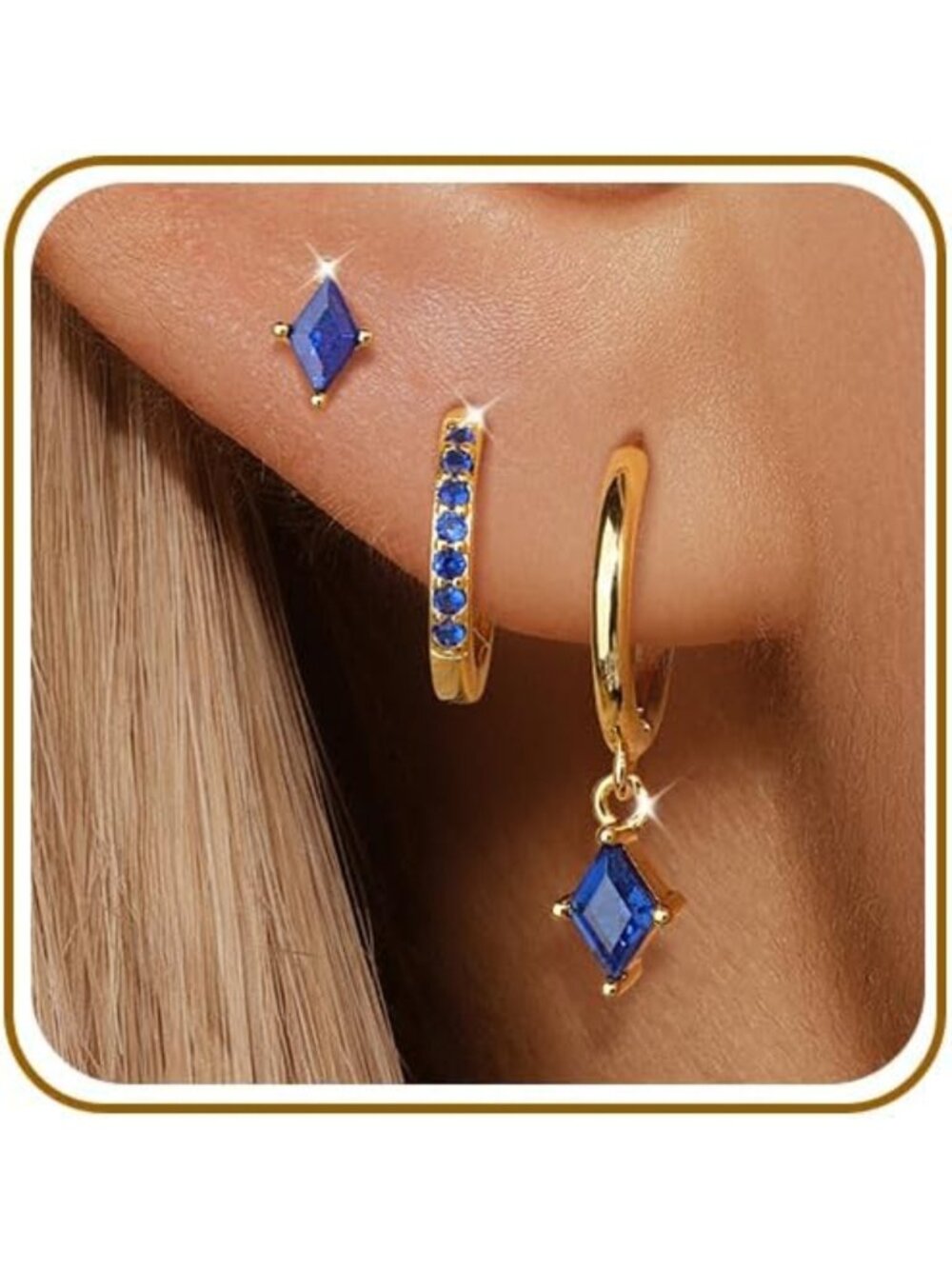 3 Pairs Colored CZ Hoop Earrings Set - 925 Sterling Silver for Women